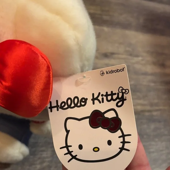 Kidrobot Hello Kitty Plush with Red Bow and Blue Outfit - Picture 3 of 5